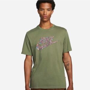 Nike Olive Green Center Swoosh Spellout Fantasy Graphic T-shirt